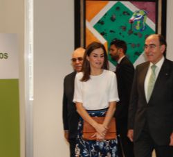 Doña Letizia, acompañada del presidente de Iberdrola, Ignacio S. Galán, se dirige al salón de actos, lugar de la reunión